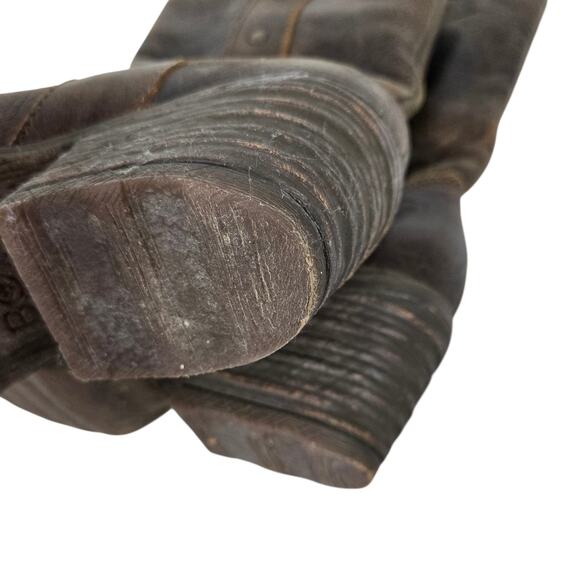 Born Leather Motorcycle Boots Brown Distressed Studs Mid Calf Winter Pull On 8.5 - Picture 11 of 14